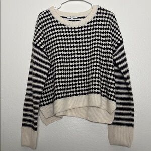 MADEWELL Mixed Stripe Checked Pullover Sweater Brown/ Ivory Alpaca NWT Size L